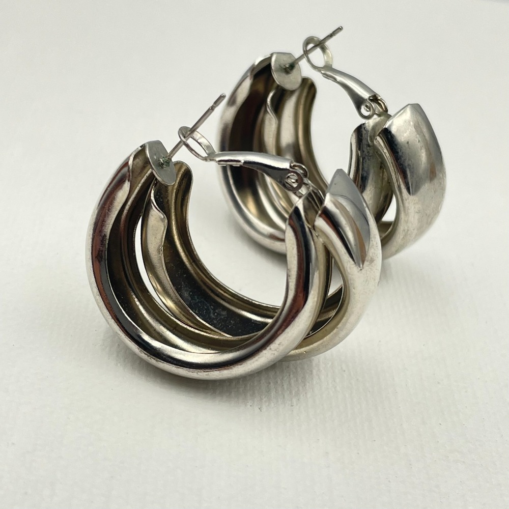 Vintage Y2K 8 Other Reasons Silver Tone Triple Row Chunky Hoop Earrings Jewelry